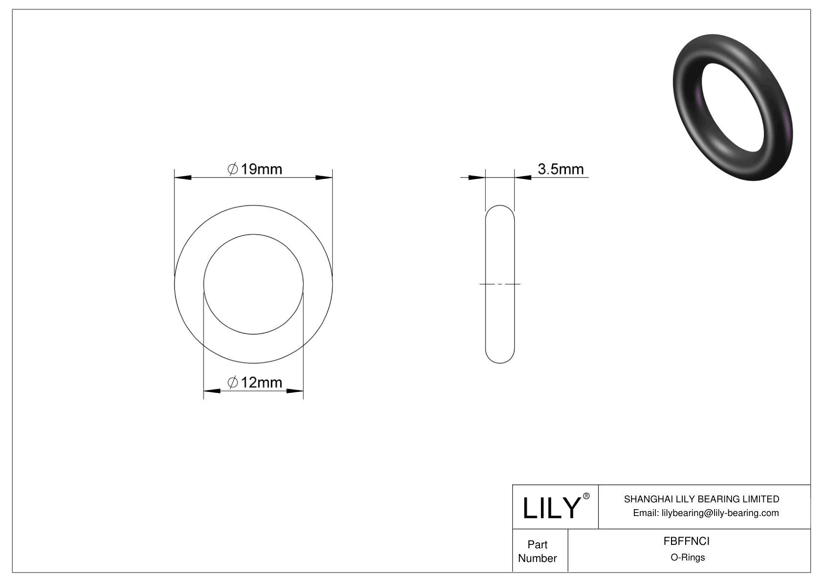 FBFFNCI Chemical Resistant O-rings Round cad drawing