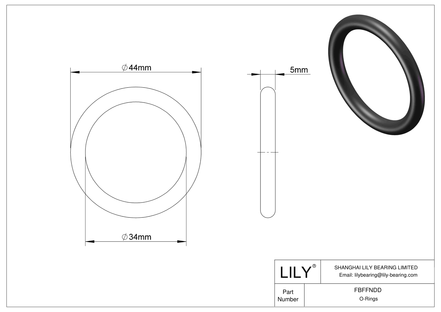 FBFFNDD Chemical Resistant O-rings Round cad drawing