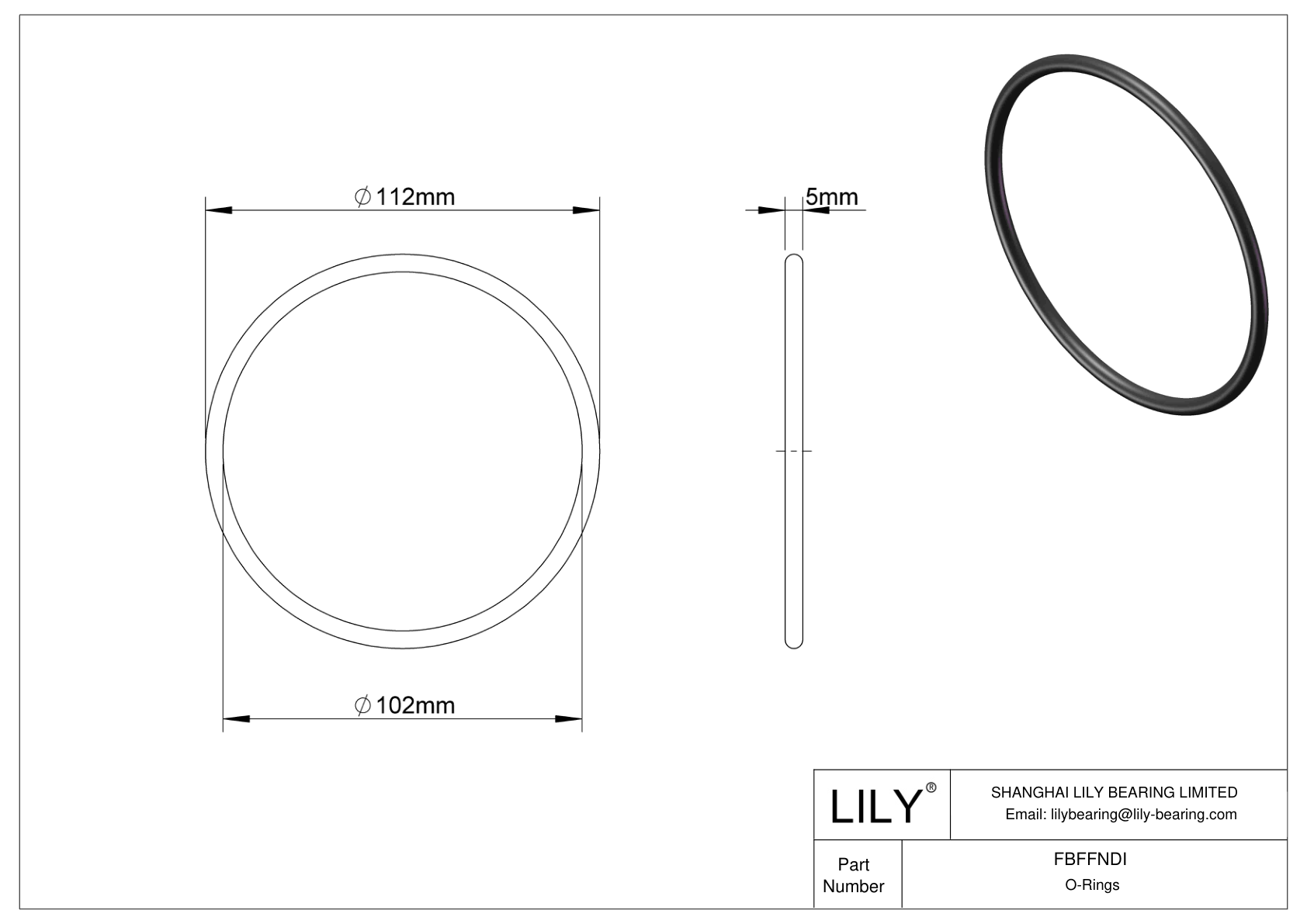 FBFFNDI Chemical Resistant O-rings Round cad drawing