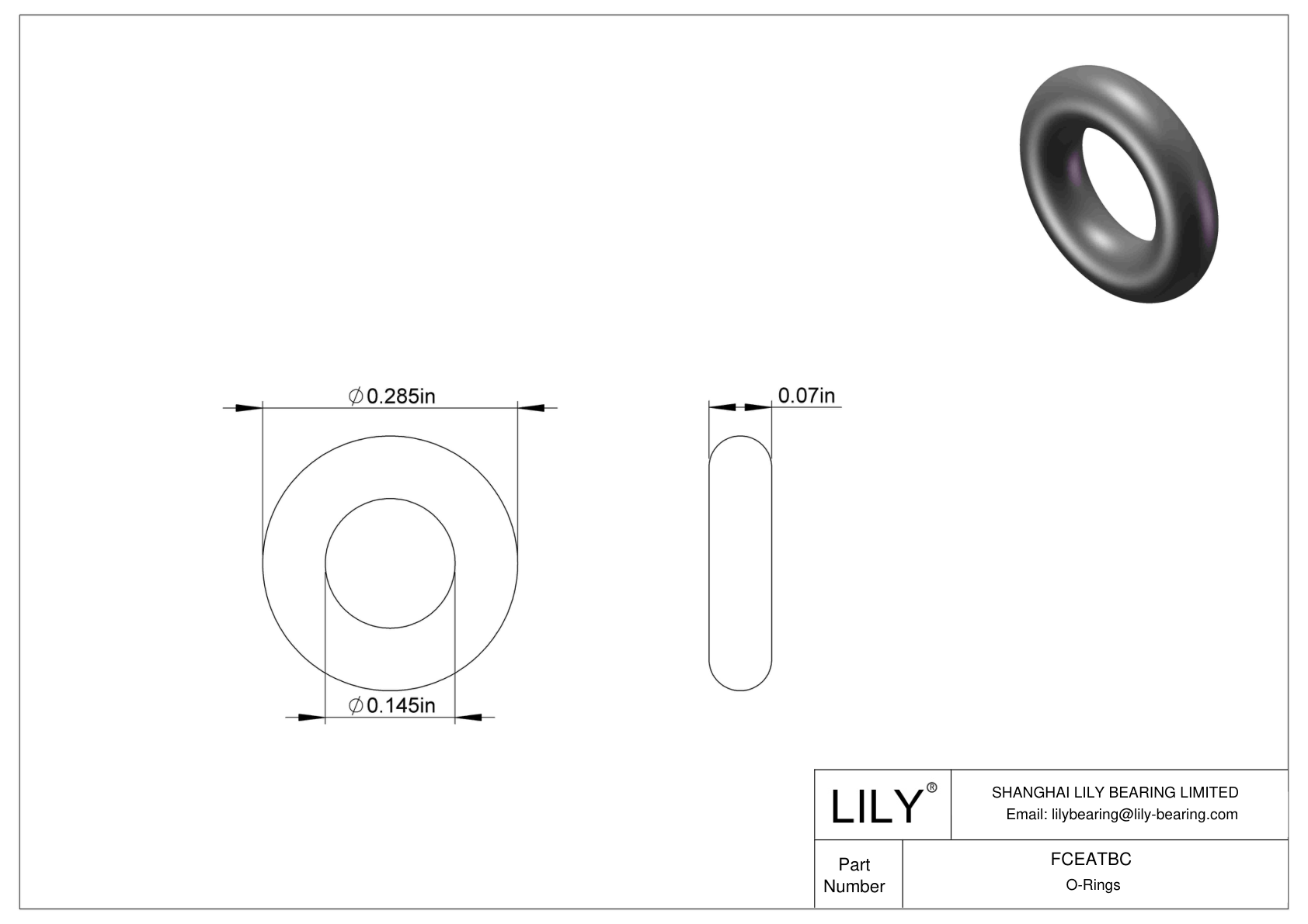 FCEATBC Chemical Resistant O-rings Round cad drawing