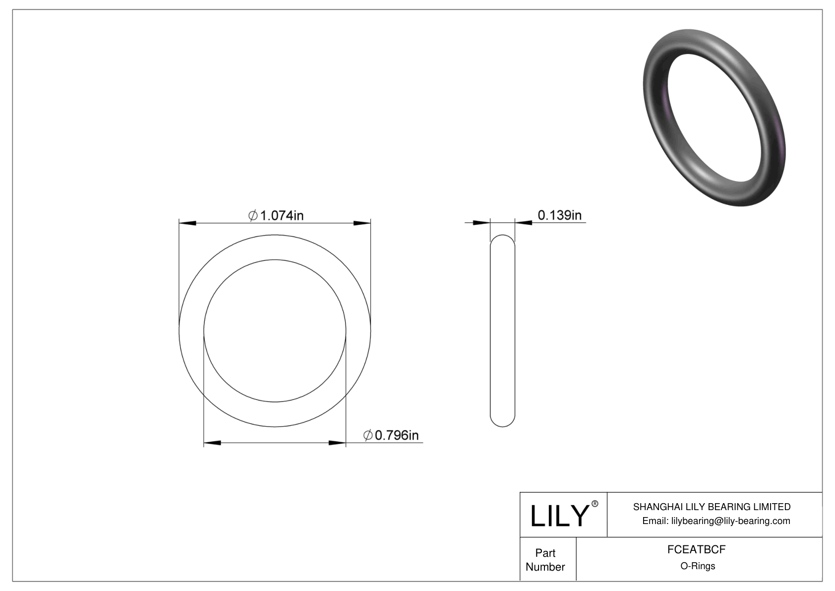 FCEATBCF Chemical Resistant O-rings Round cad drawing