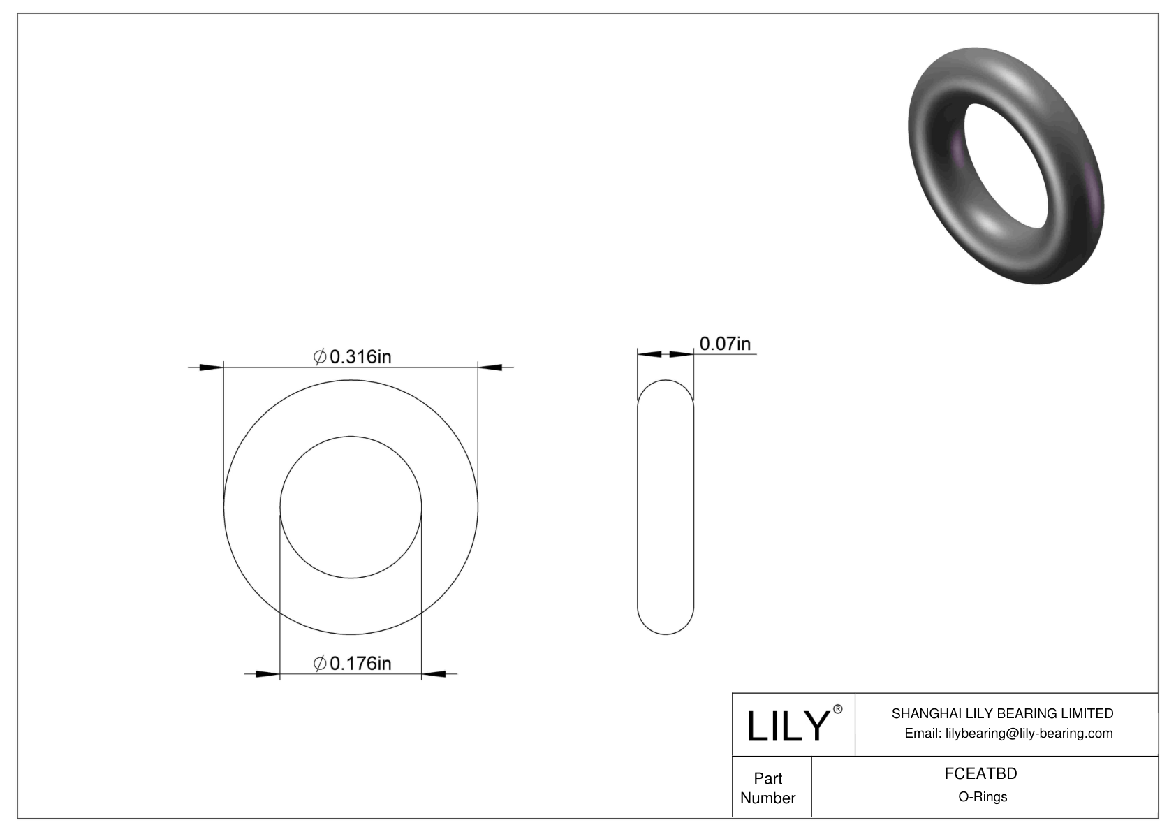 FCEATBD Chemical Resistant O-rings Round cad drawing