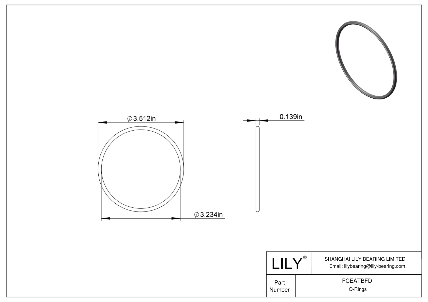 FCEATBFD Chemical Resistant O-rings Round cad drawing