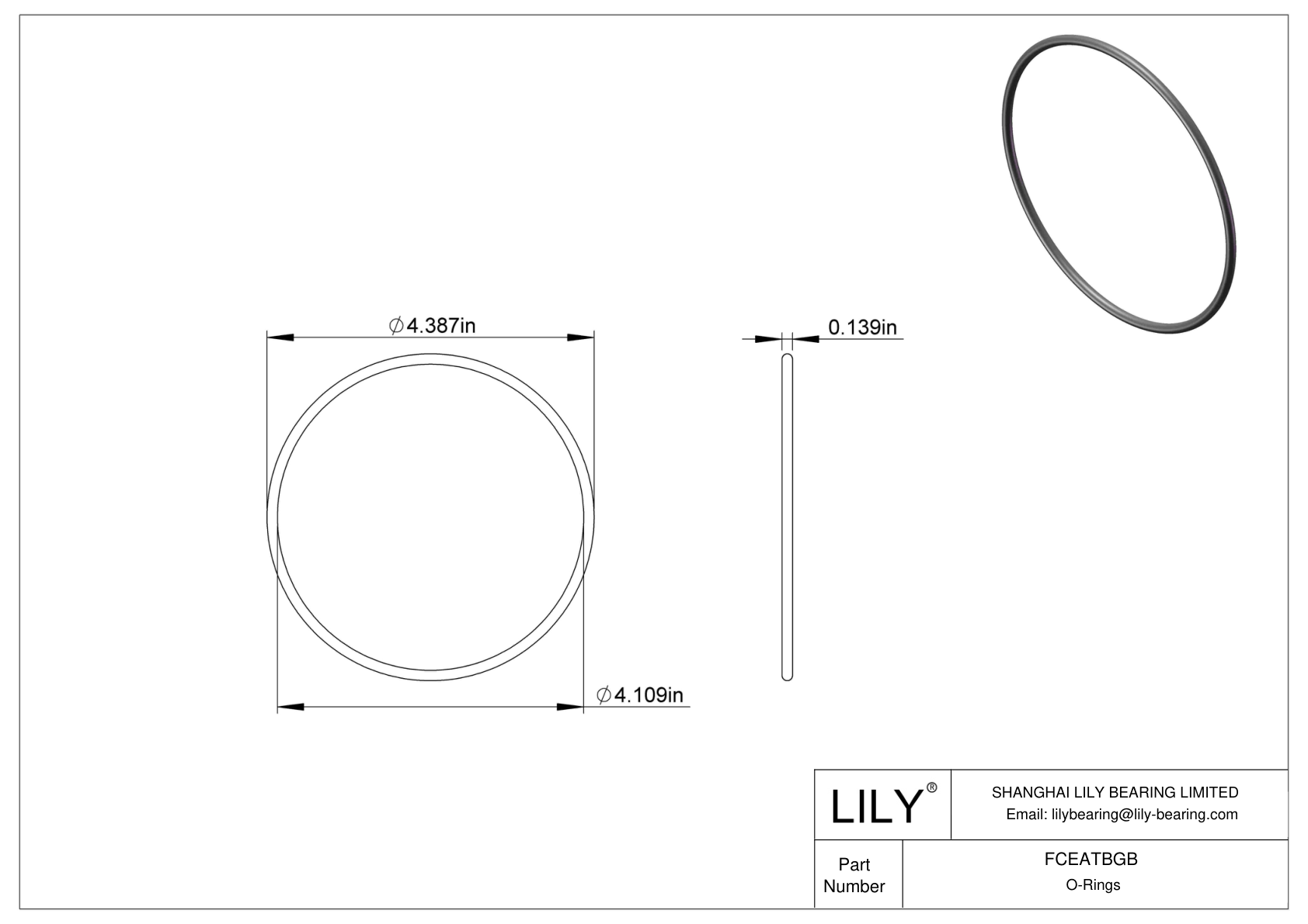 FCEATBGB Chemical Resistant O-rings Round cad drawing