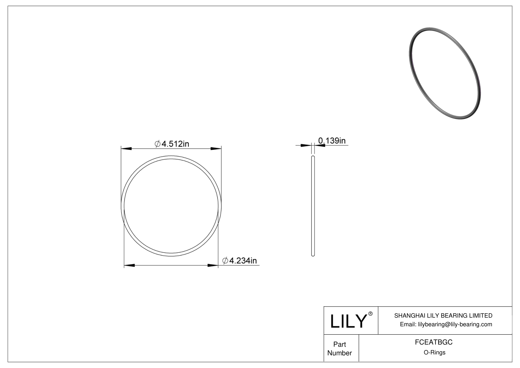 FCEATBGC Chemical Resistant O-rings Round cad drawing