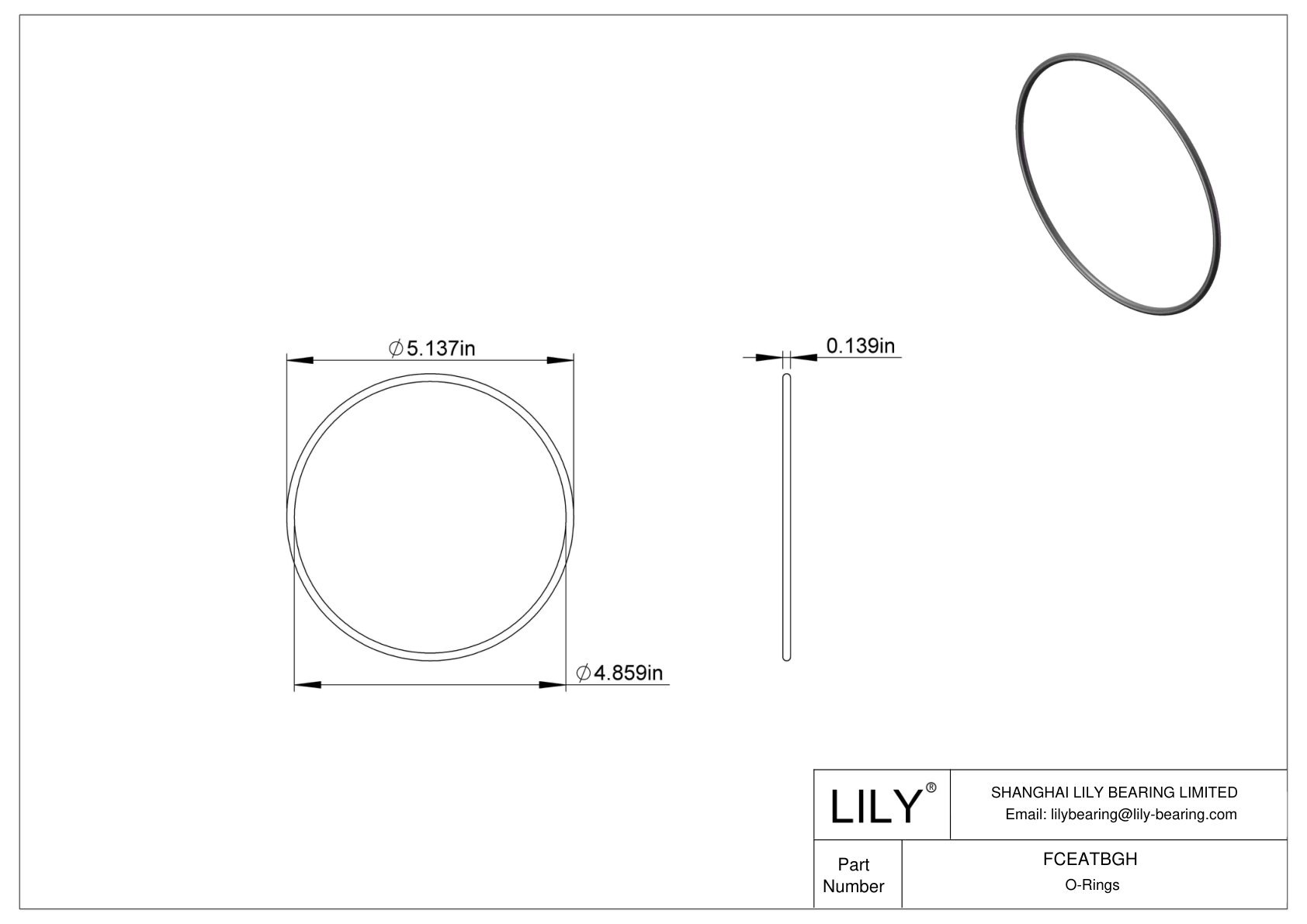 FCEATBGH Chemical Resistant O-rings Round cad drawing