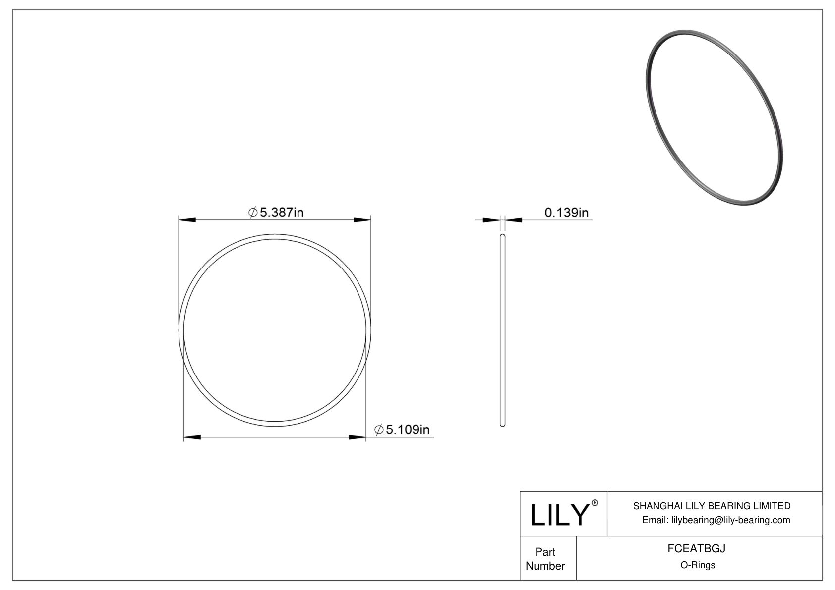 FCEATBGJ Chemical Resistant O-rings Round cad drawing