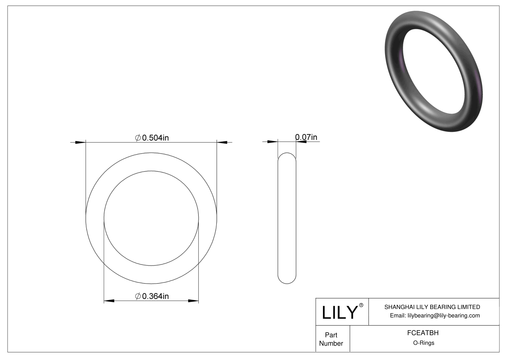 FCEATBH Chemical Resistant O-rings Round cad drawing