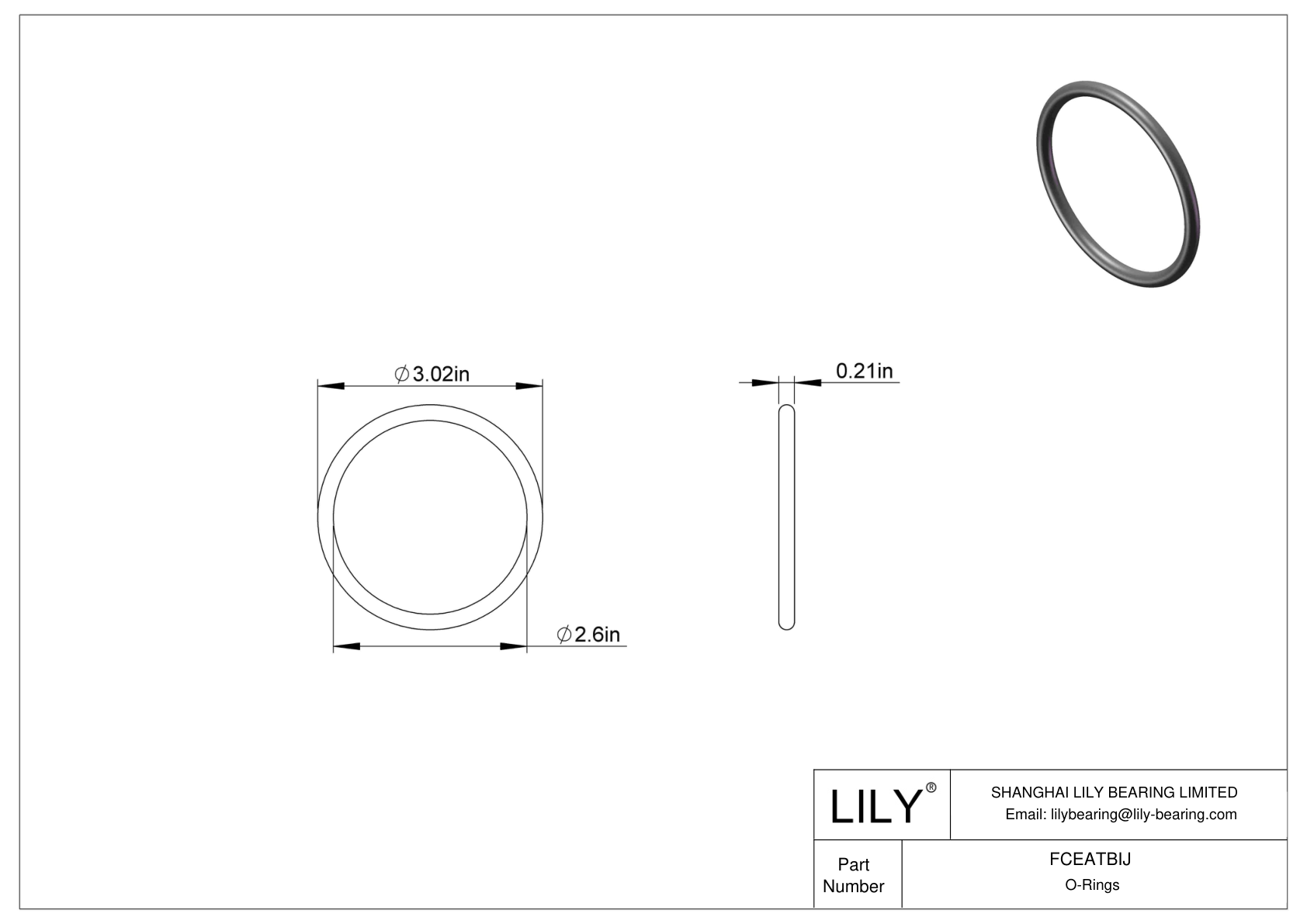 FCEATBIJ Chemical Resistant O-rings Round cad drawing