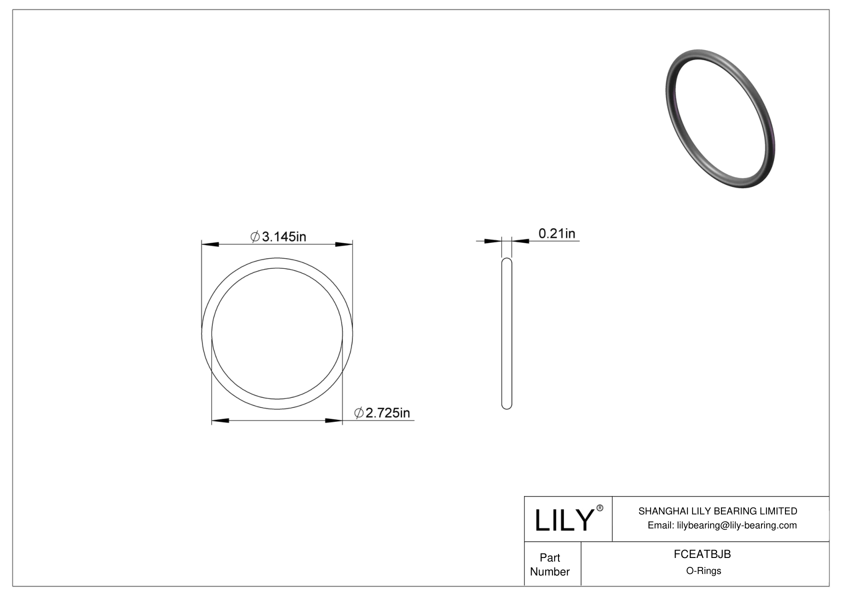 FCEATBJB Chemical Resistant O-rings Round cad drawing