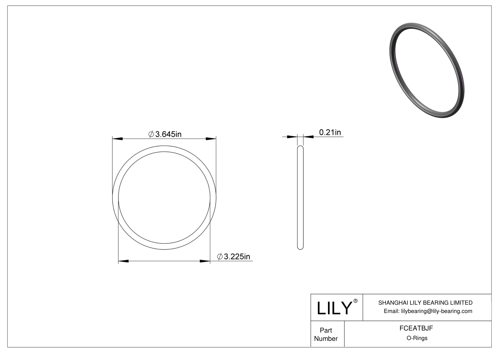 FCEATBJF Chemical Resistant O-rings Round cad drawing