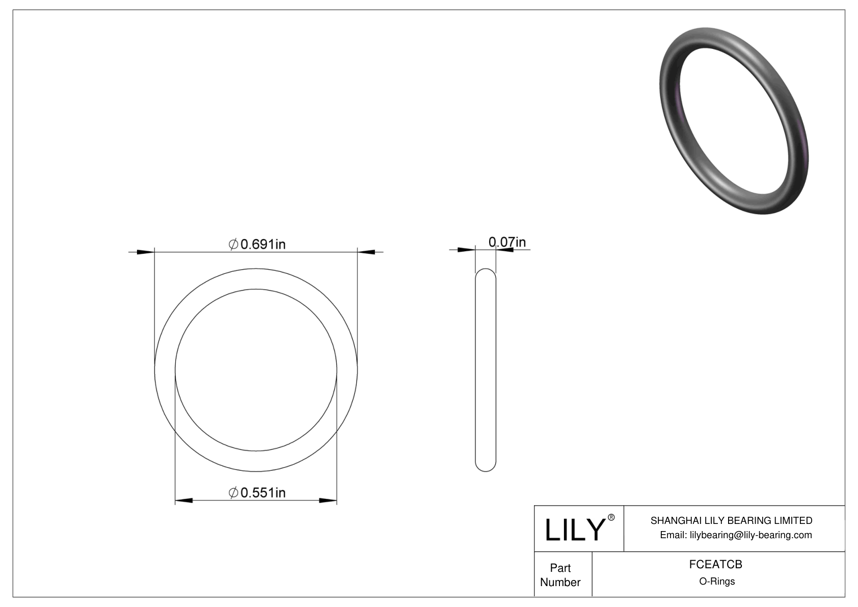 FCEATCB Chemical Resistant O-rings Round cad drawing