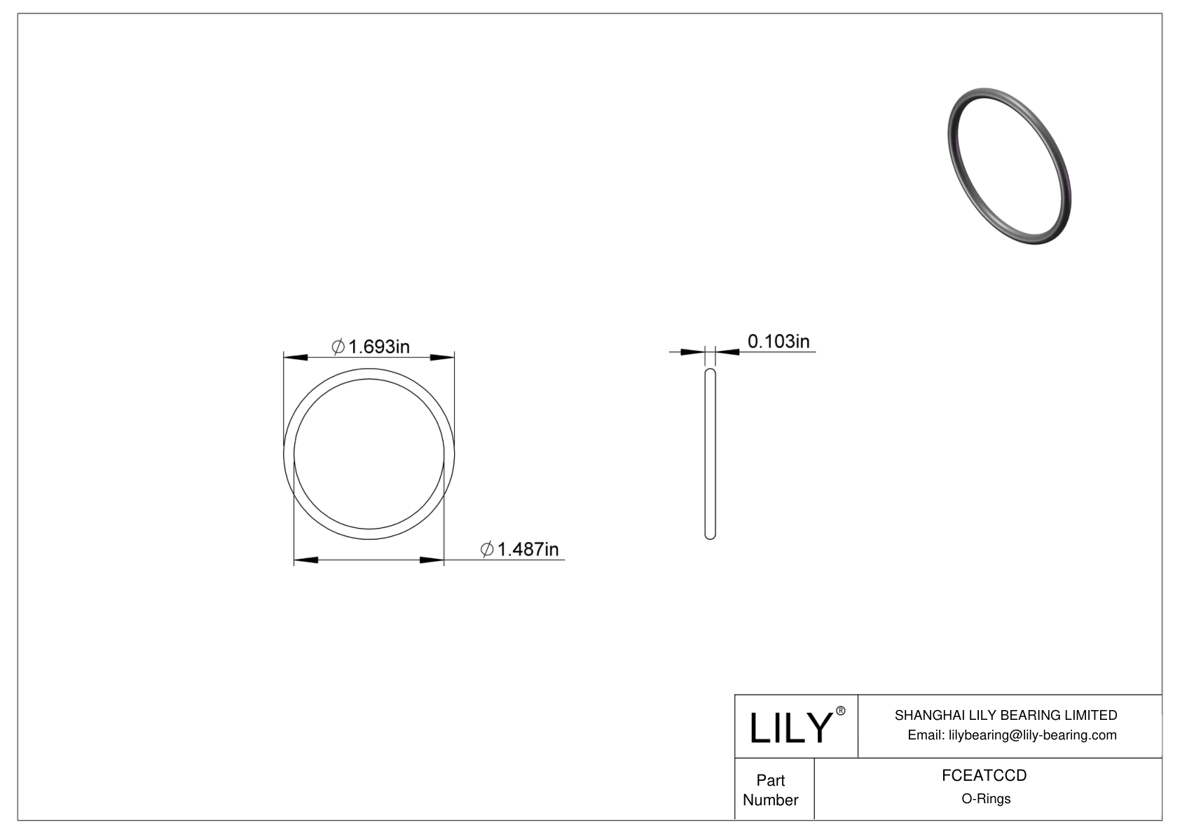 FCEATCCD Chemical Resistant O-rings Round cad drawing