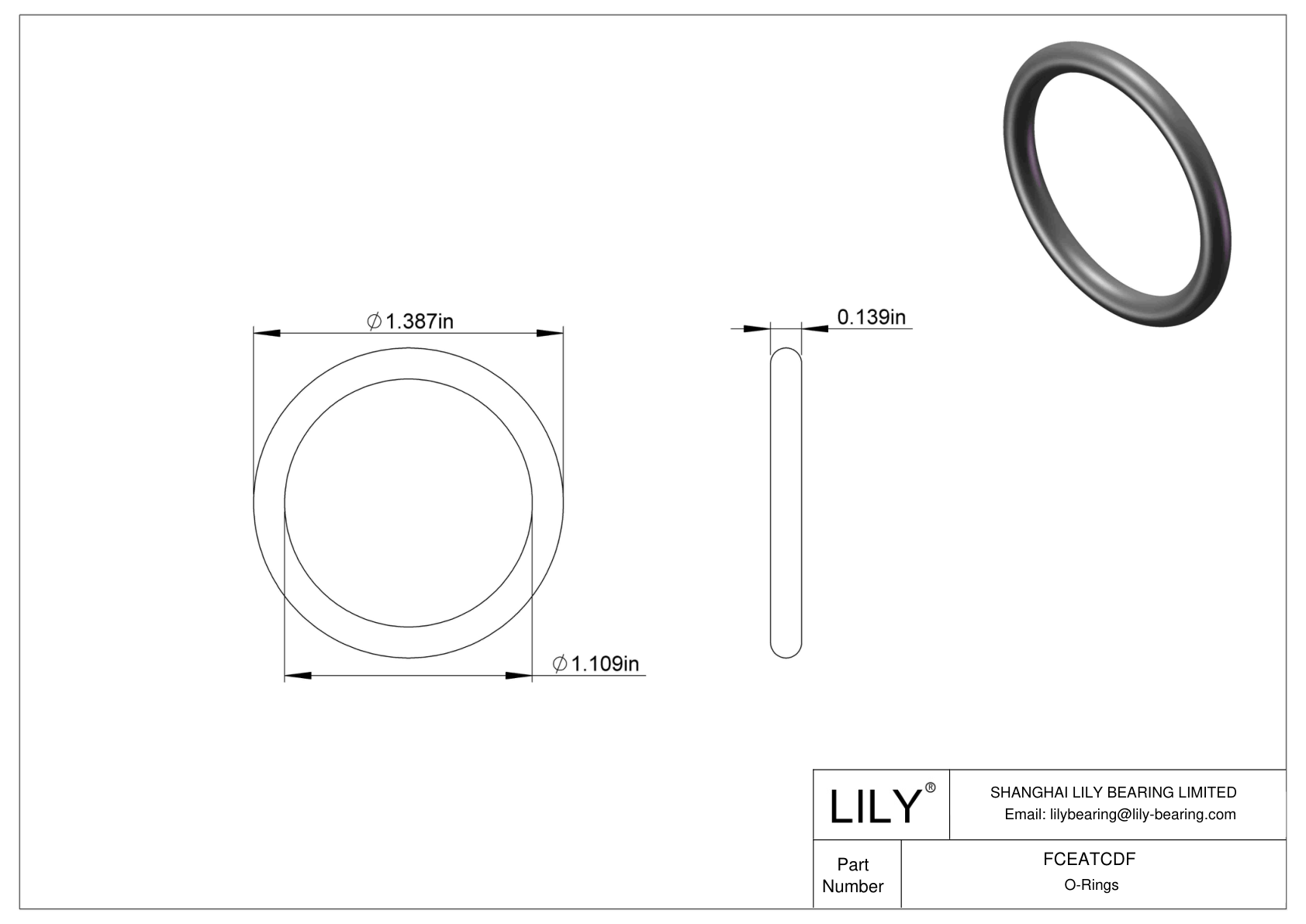 FCEATCDF Chemical Resistant O-rings Round cad drawing