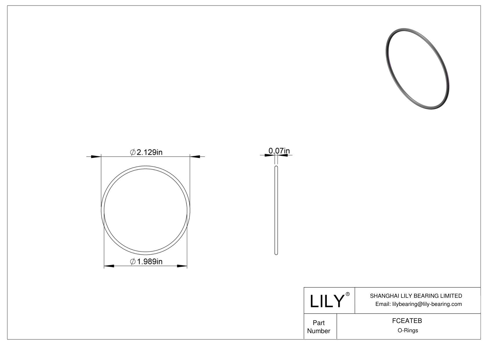 FCEATEB Chemical Resistant O-rings Round cad drawing