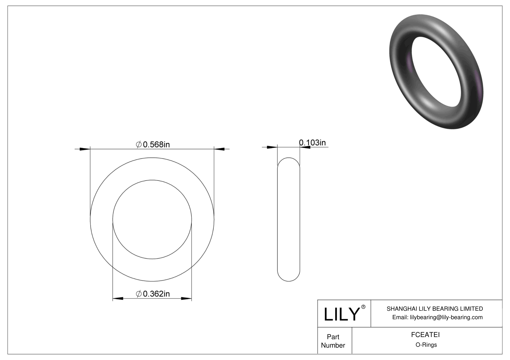 FCEATEI Chemical Resistant O-rings Round cad drawing