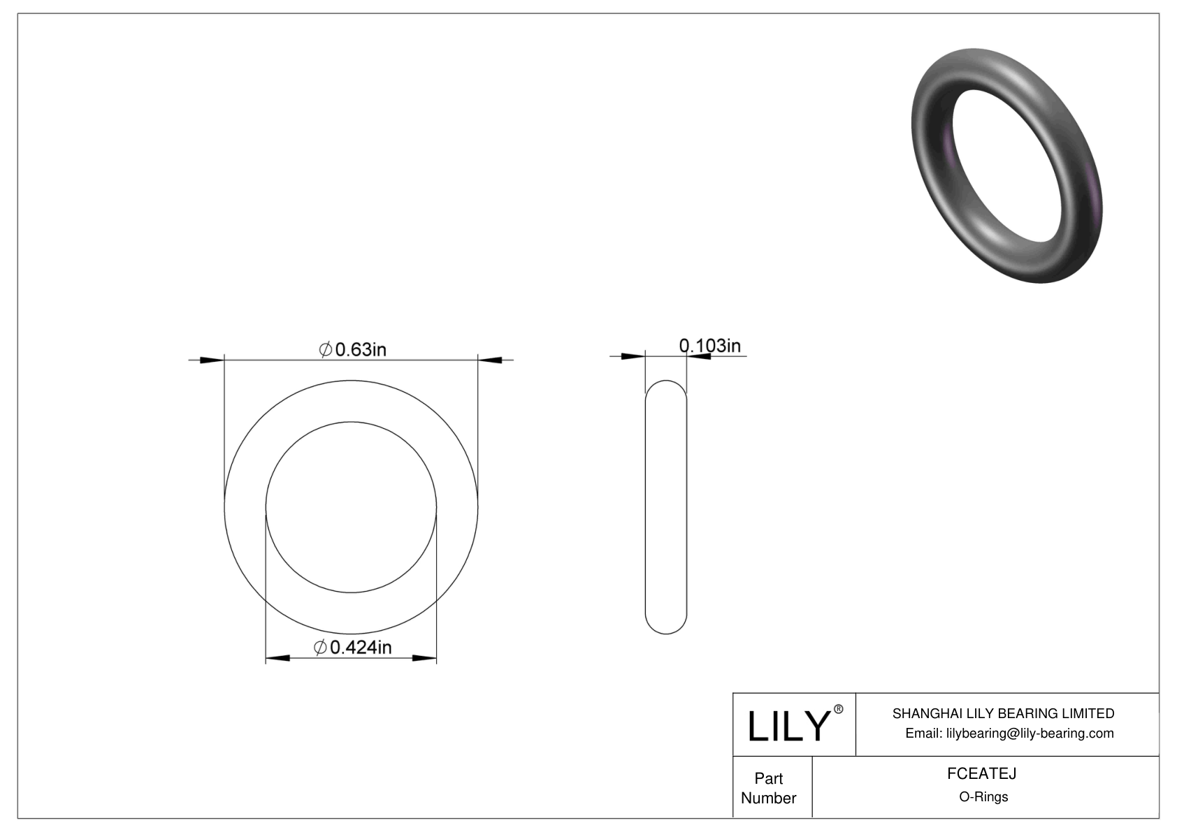 FCEATEJ Chemical Resistant O-rings Round cad drawing