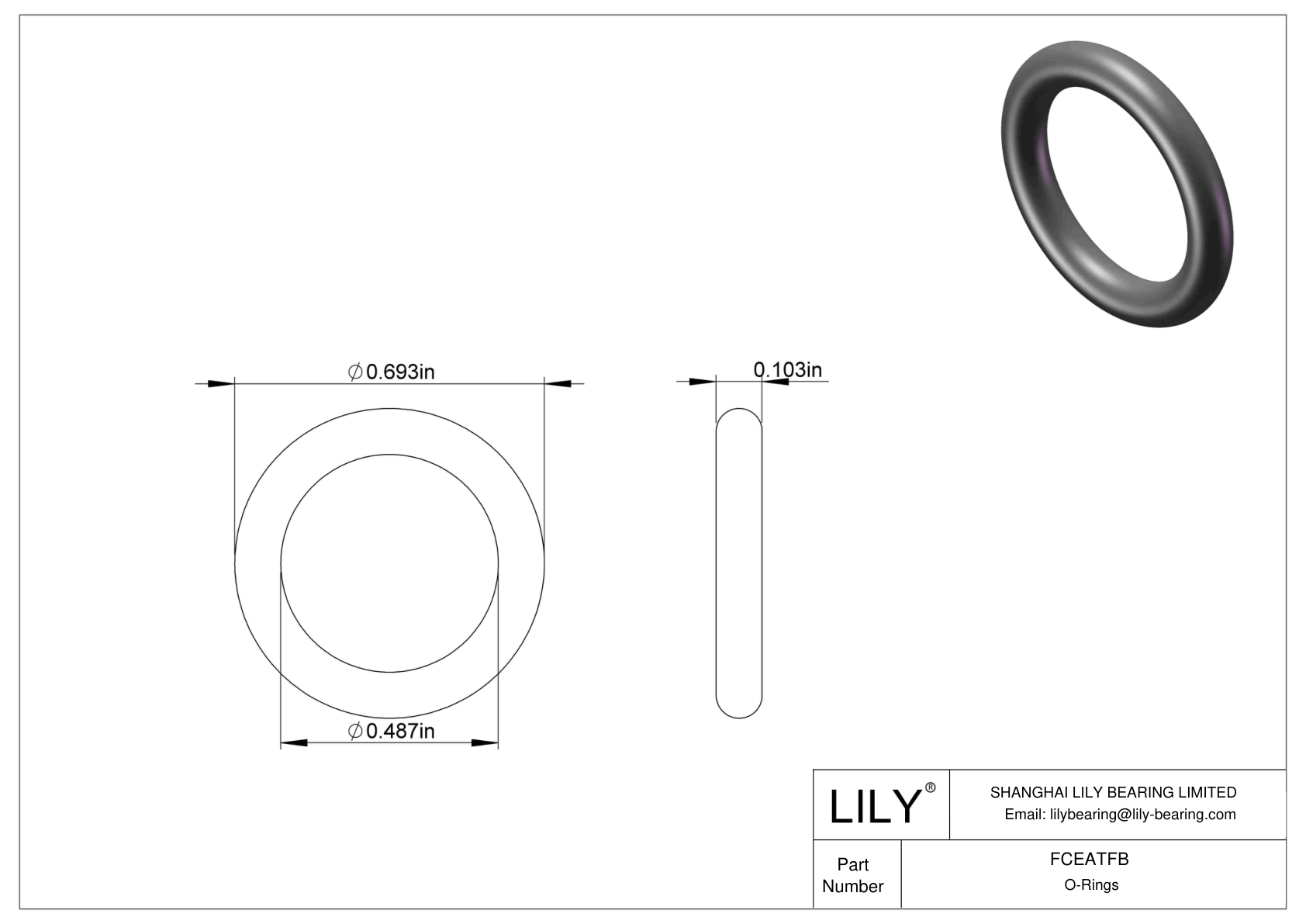 FCEATFB Chemical Resistant O-rings Round cad drawing