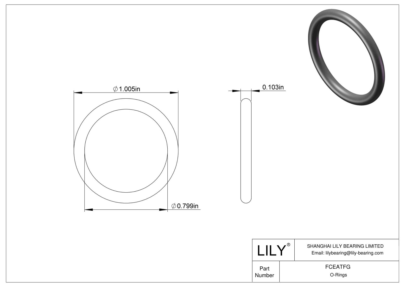 FCEATFG Chemical Resistant O-rings Round cad drawing