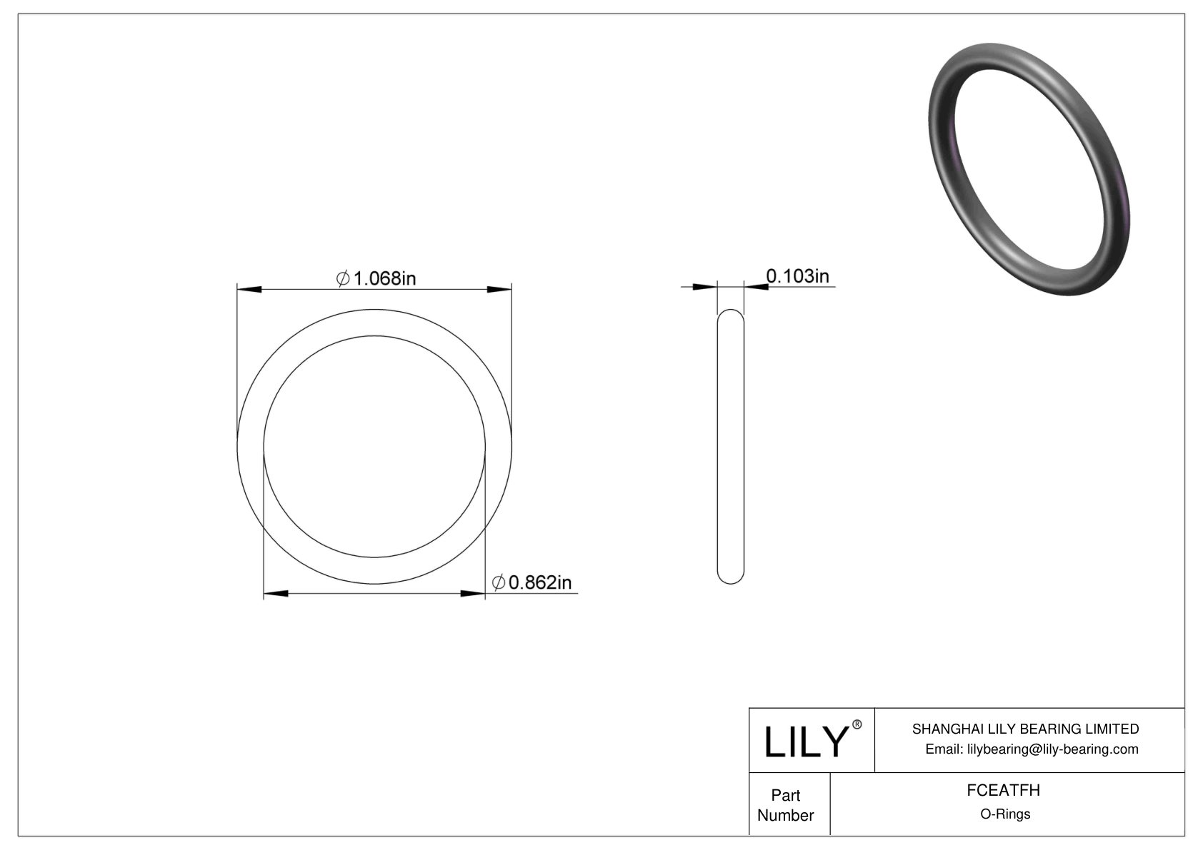 FCEATFH Chemical Resistant O-rings Round cad drawing