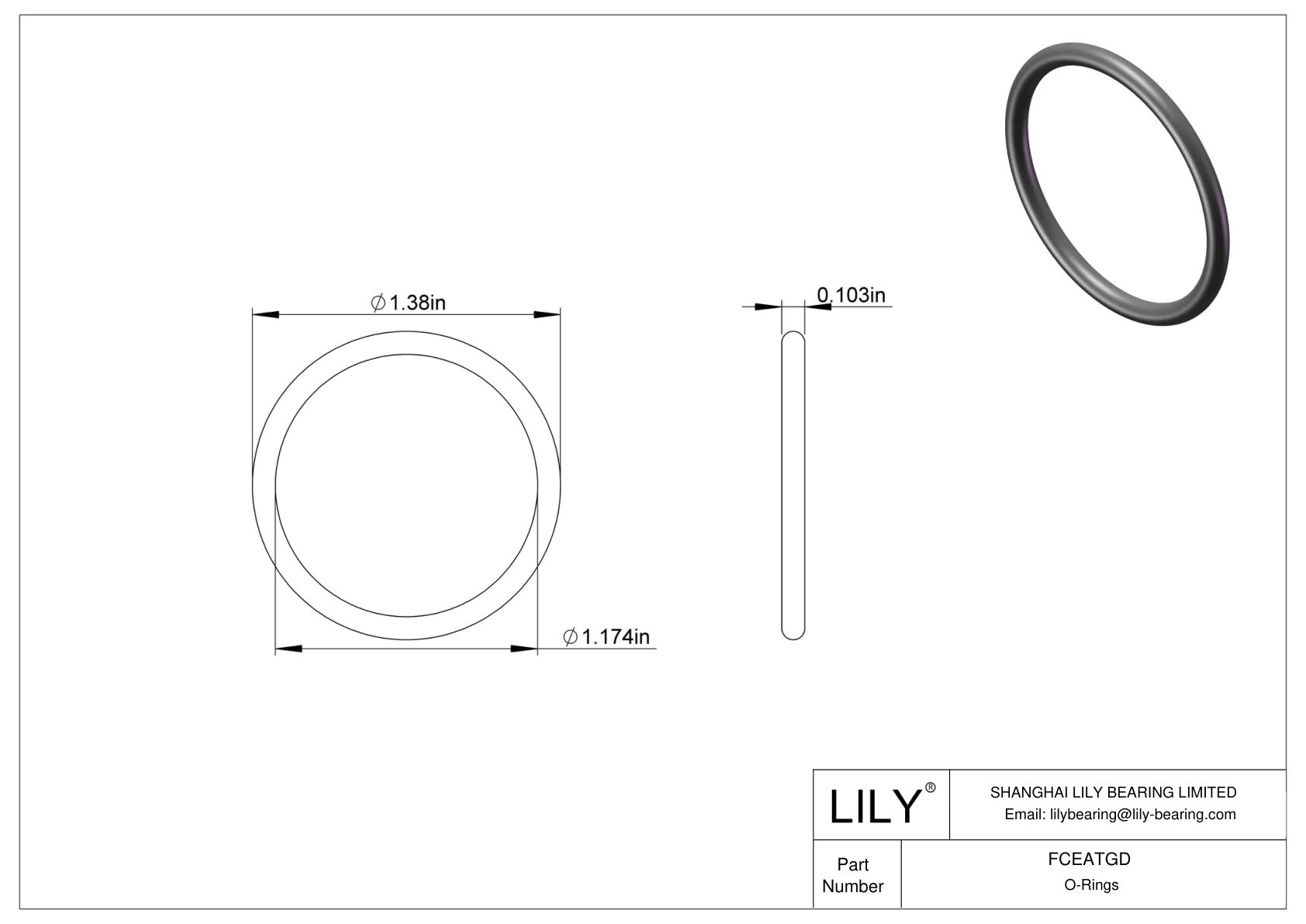 FCEATGD Chemical Resistant O-rings Round cad drawing