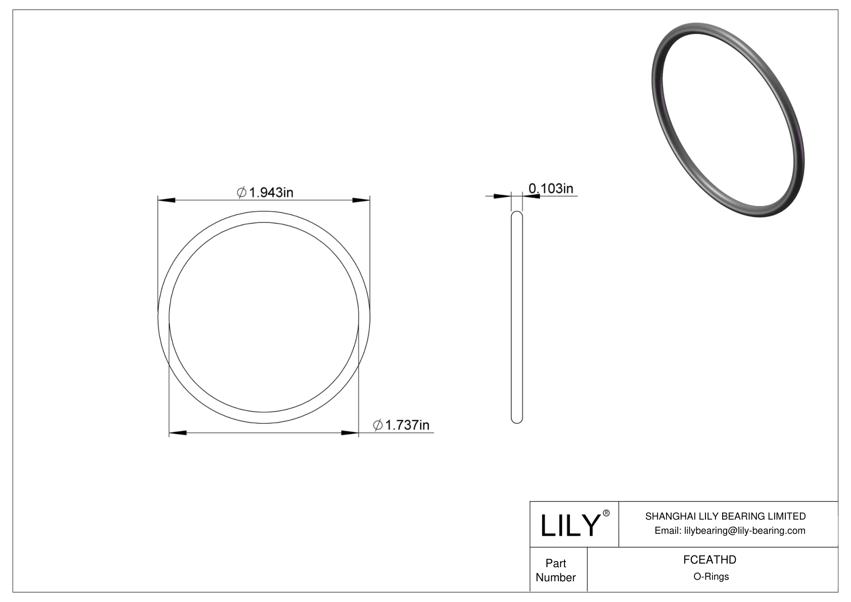 FCEATHD Chemical Resistant O-rings Round cad drawing