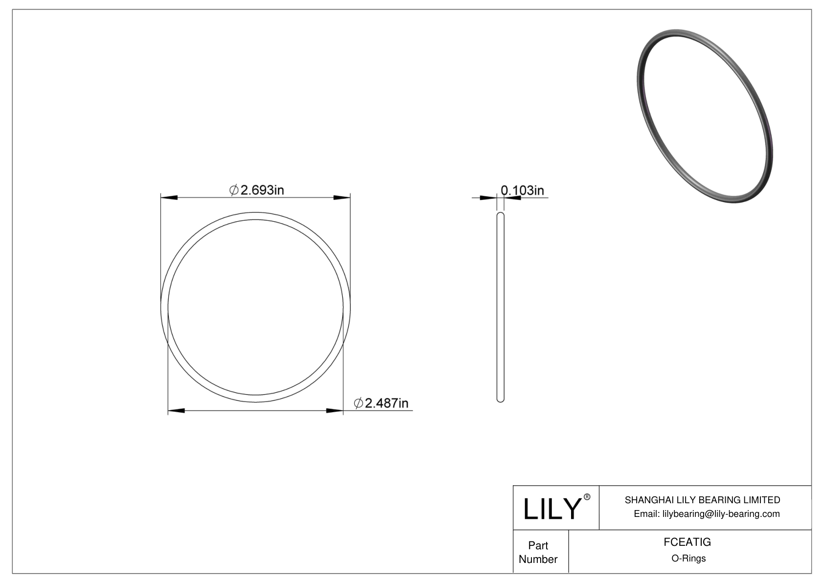 FCEATIG Chemical Resistant O-rings Round cad drawing