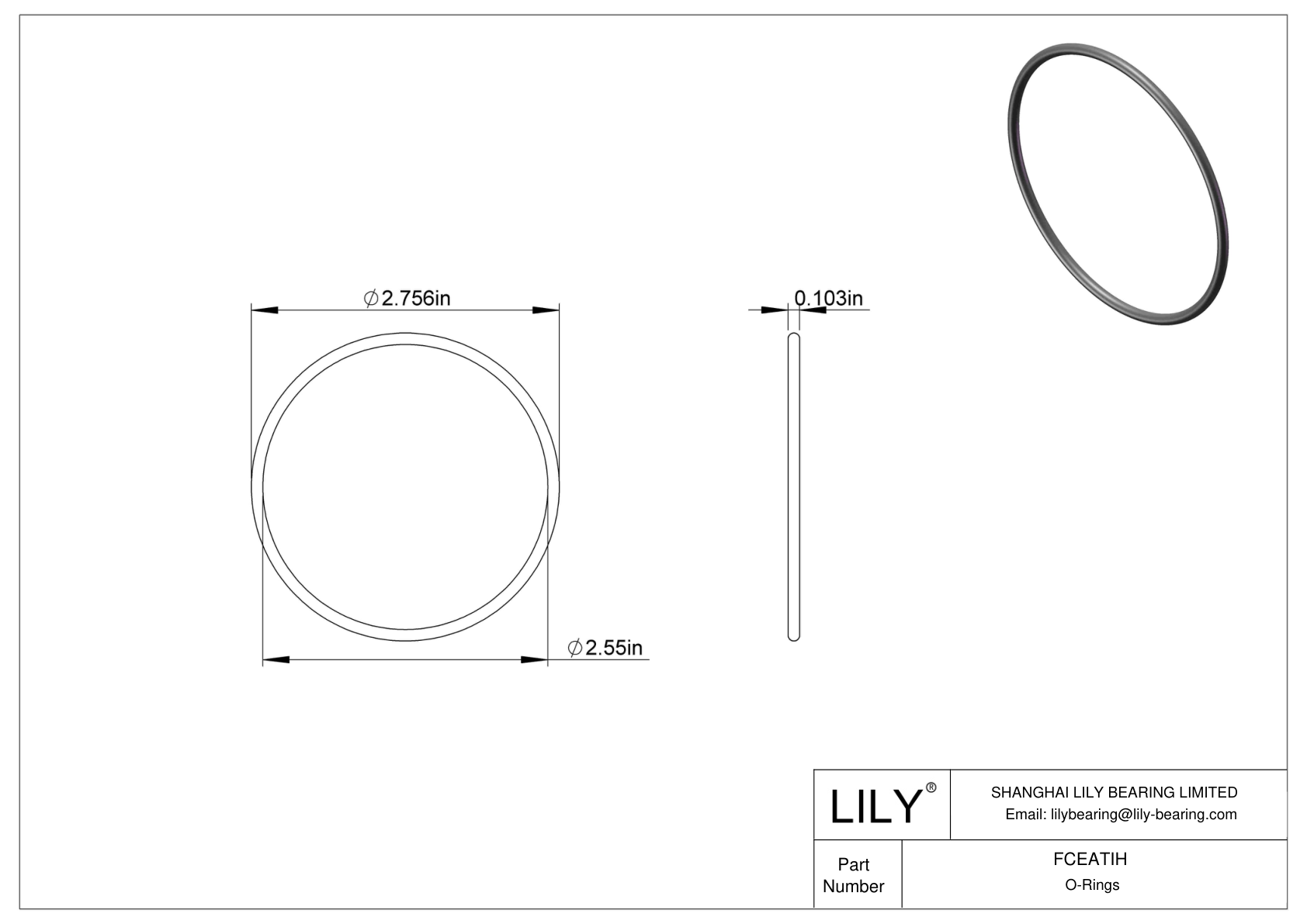 FCEATIH Chemical Resistant O-rings Round cad drawing