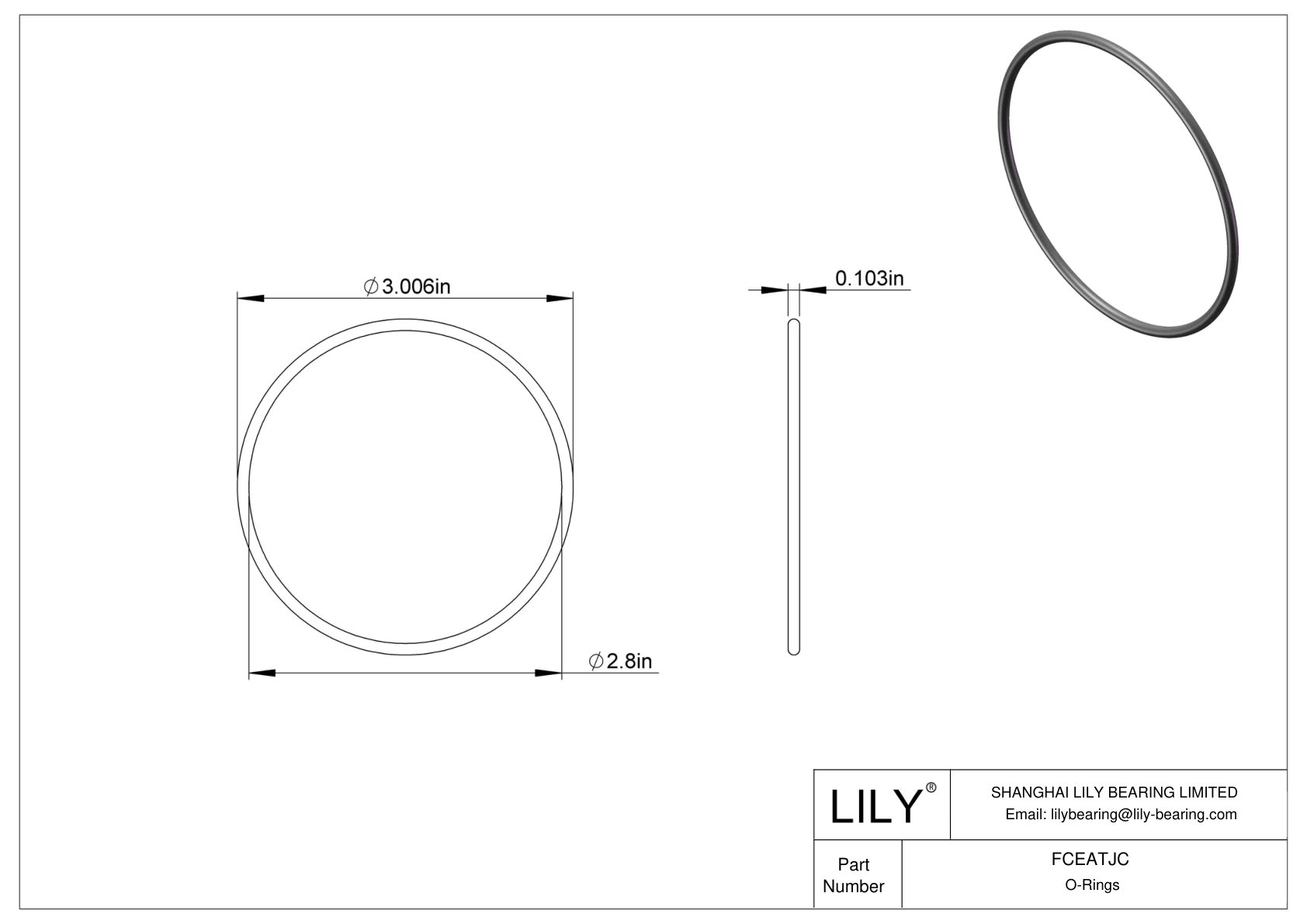 FCEATJC Chemical Resistant O-rings Round cad drawing