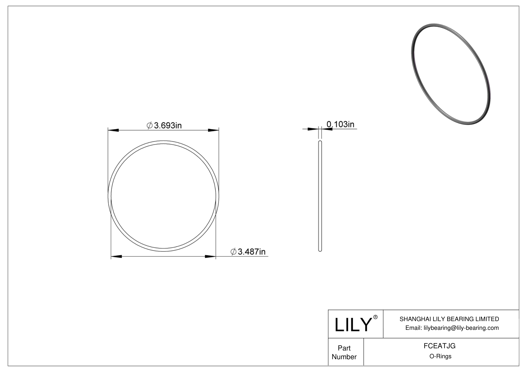 FCEATJG Chemical Resistant O-rings Round cad drawing