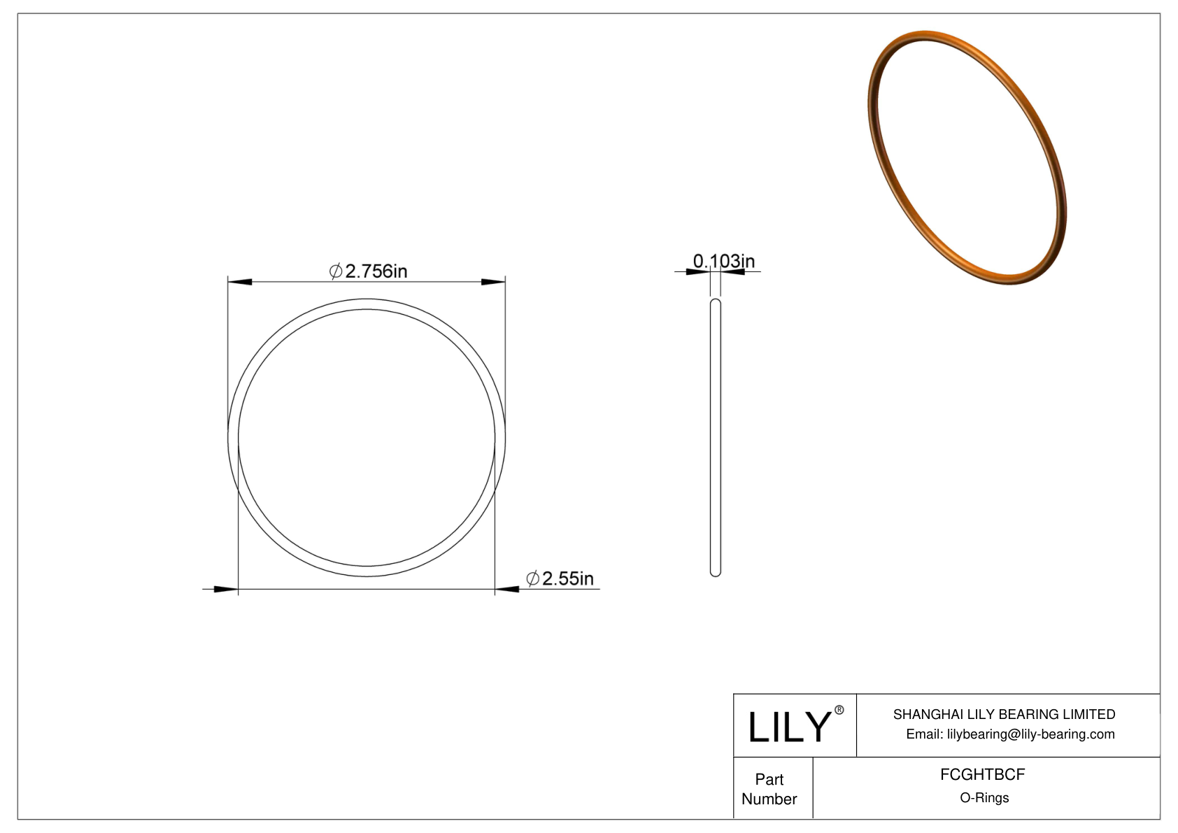 FCGHTBCF Chemical Resistant O-rings Round cad drawing