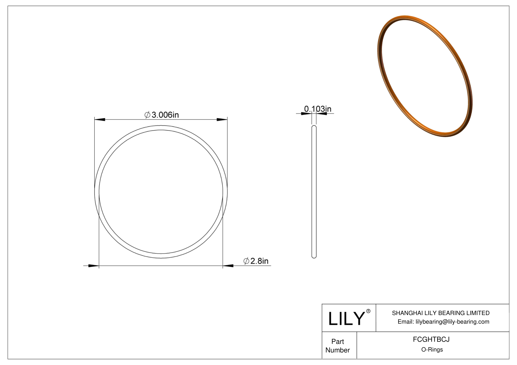 FCGHTBCJ Chemical Resistant O-rings Round cad drawing