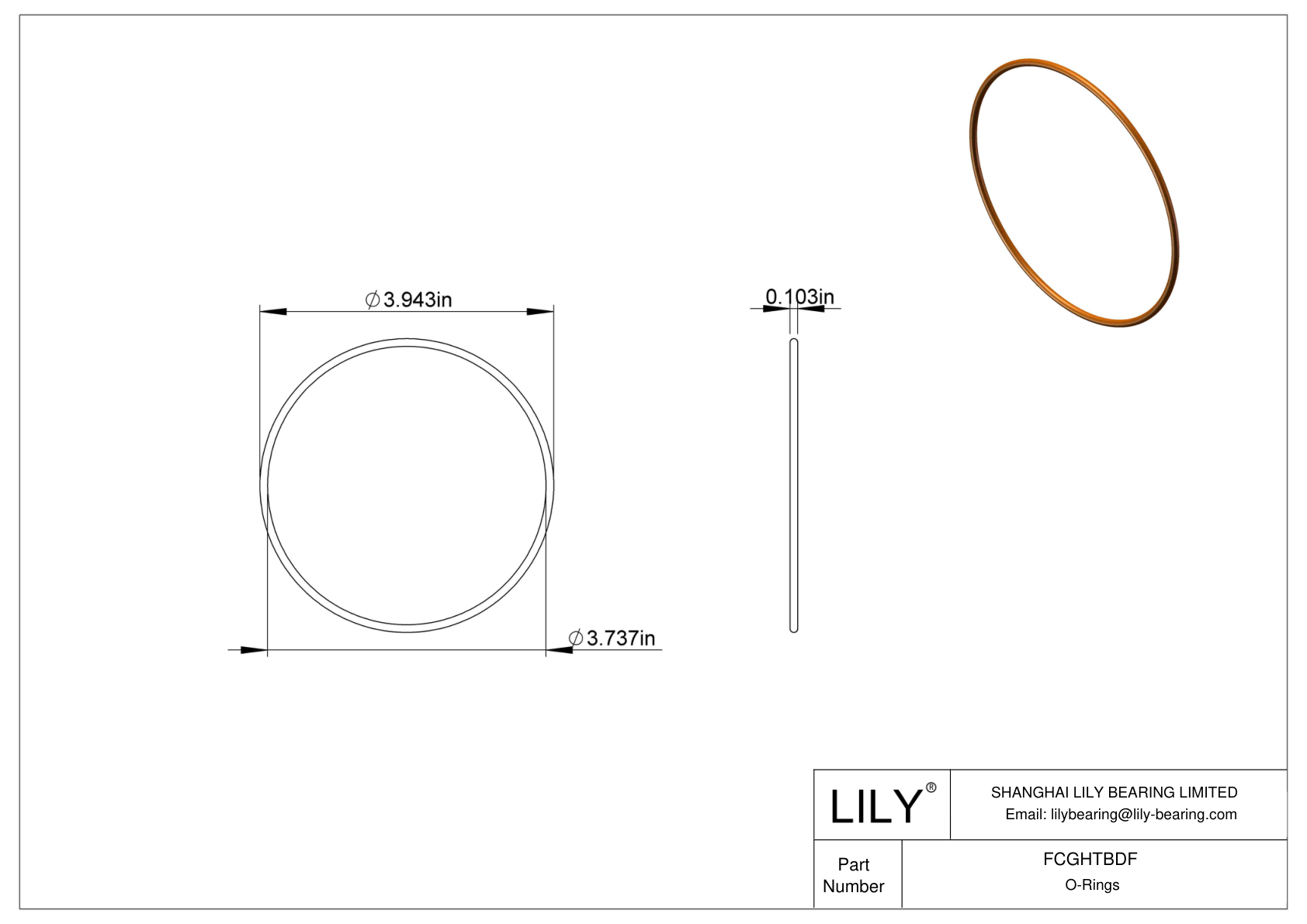 FCGHTBDF Chemical Resistant O-rings Round cad drawing