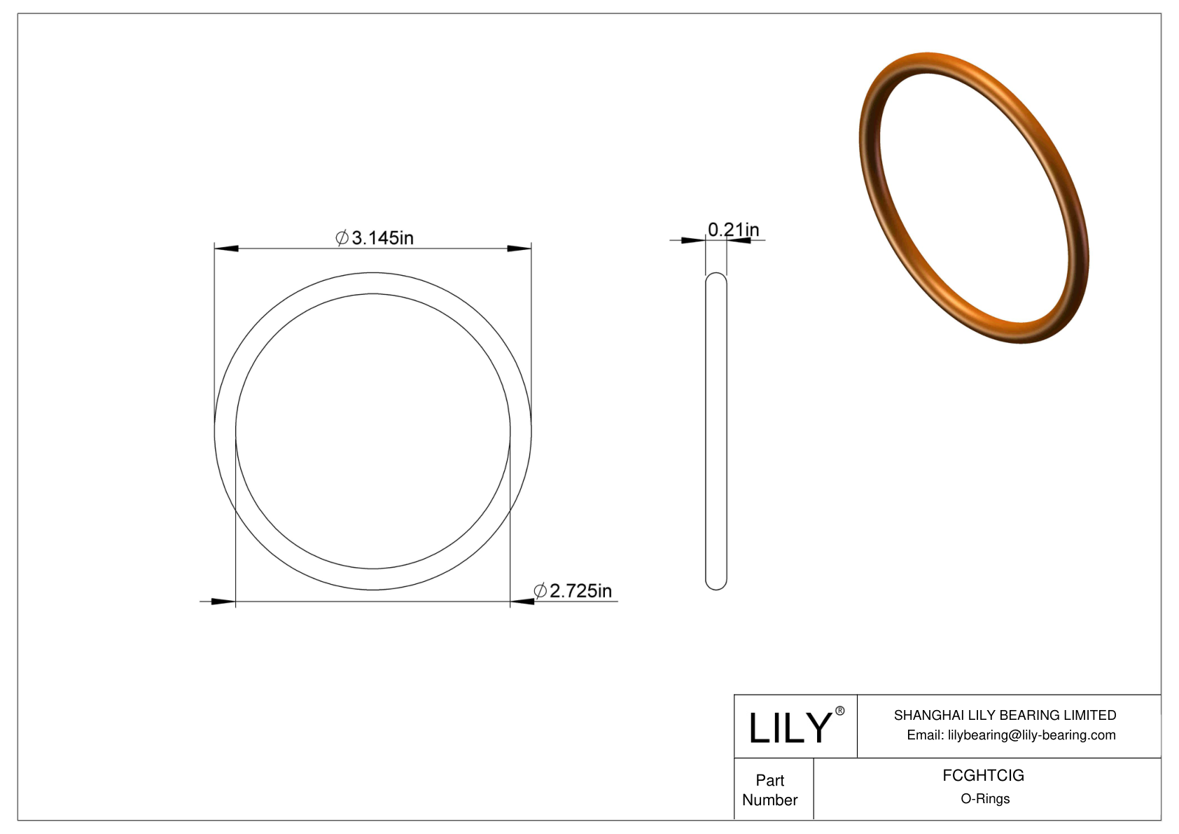 FCGHTCIG Chemical Resistant O-rings Round cad drawing