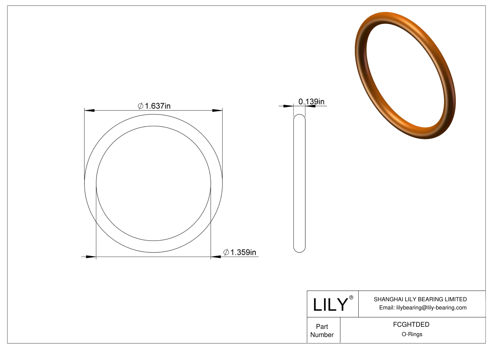 FCGHTDED Juntas tóricas redondas resistentes a productos químicos cad drawing