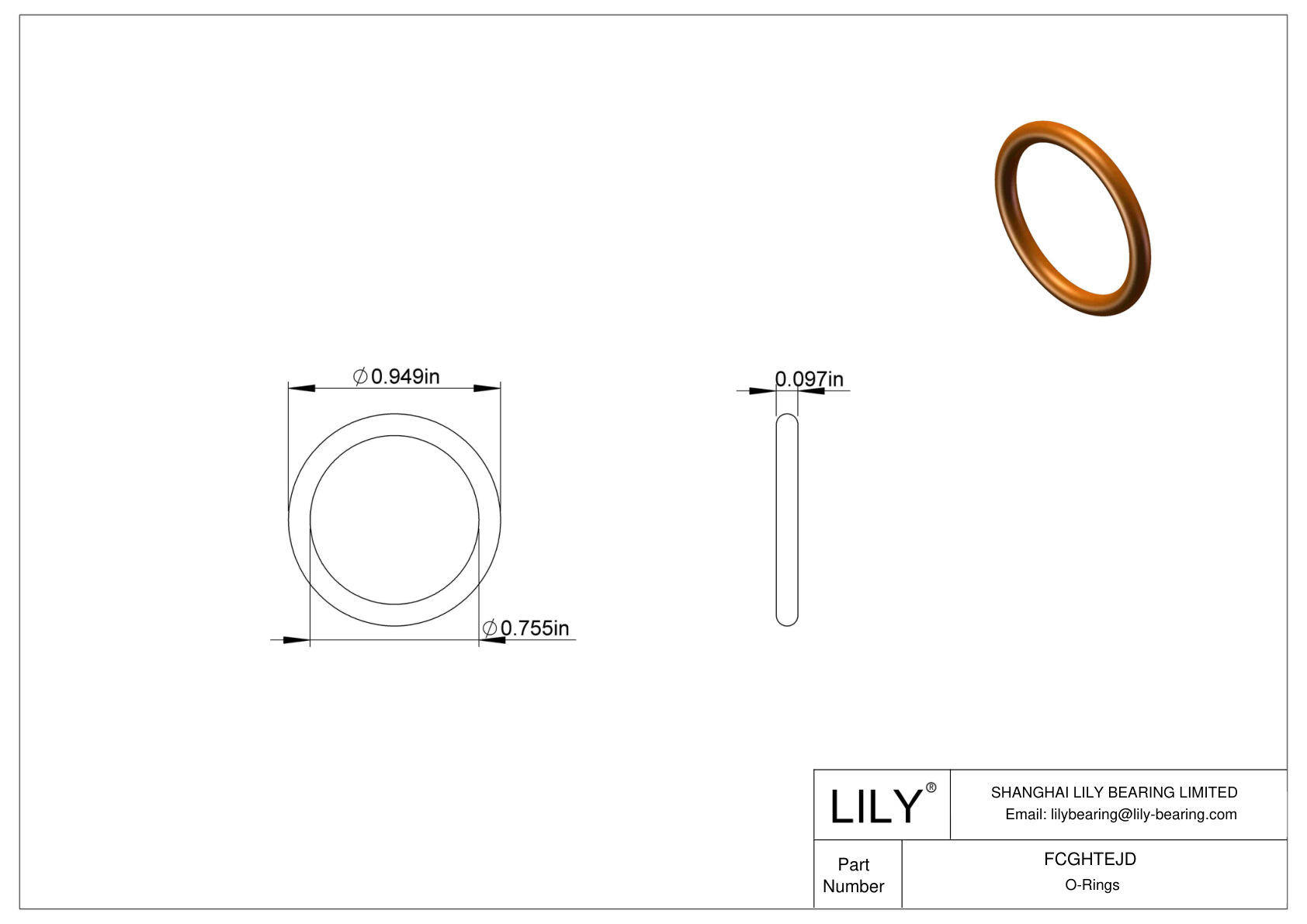 FCGHTEJD Chemical Resistant O-rings Round cad drawing