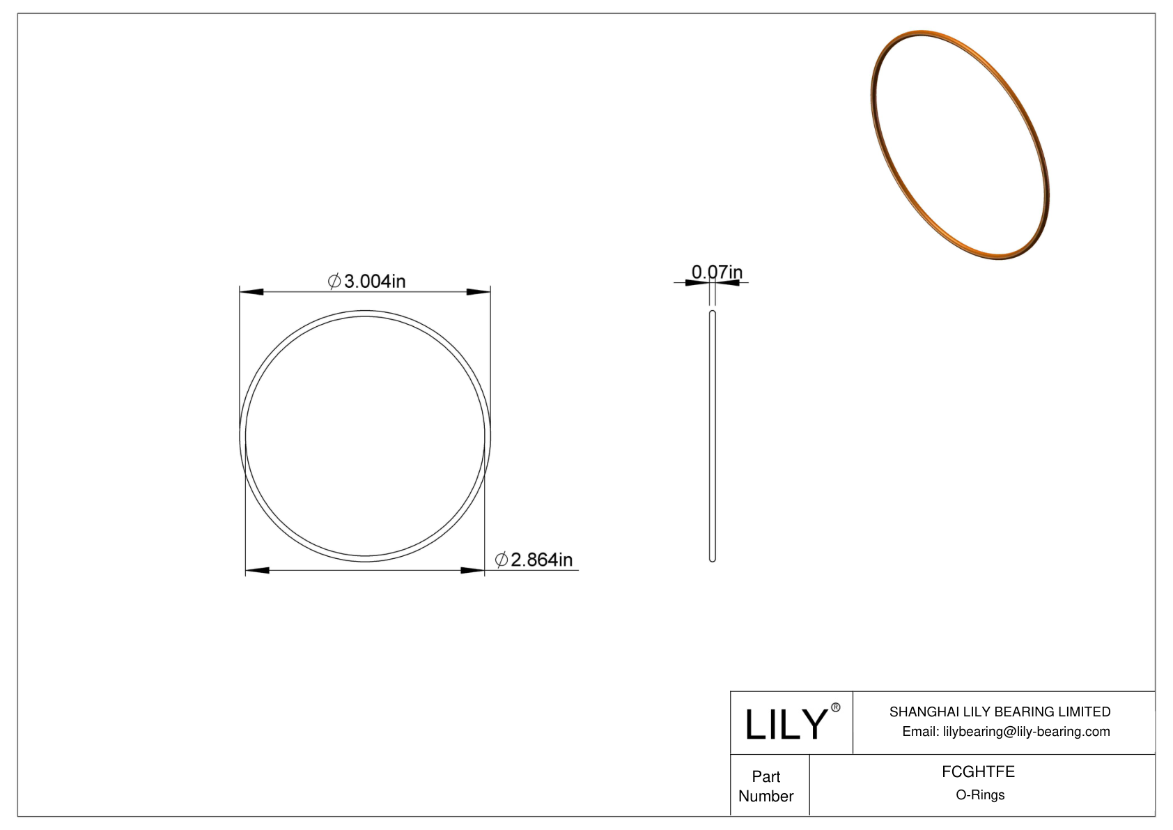 FCGHTFE Chemical Resistant O-rings Round cad drawing