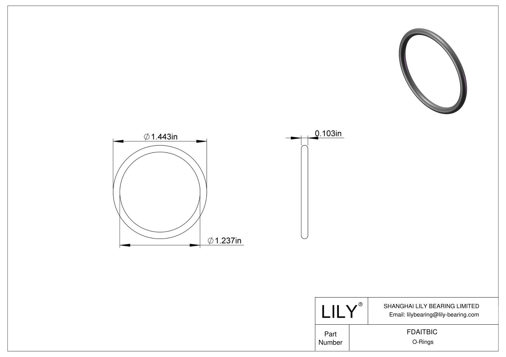 FDAITBIC Oil Resistant O-Rings Round cad drawing