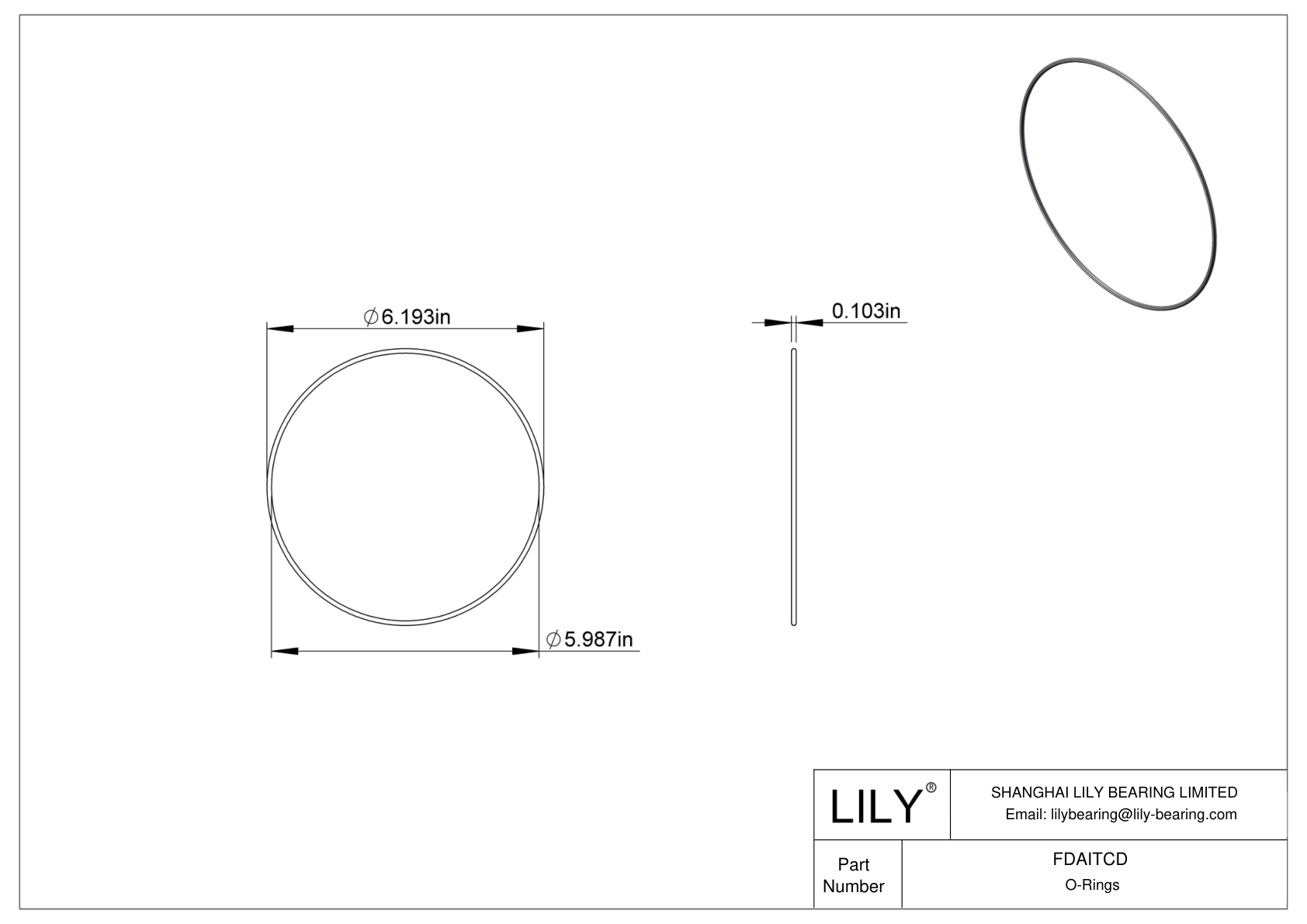 FDAITCD Oil Resistant O-Rings Round cad drawing