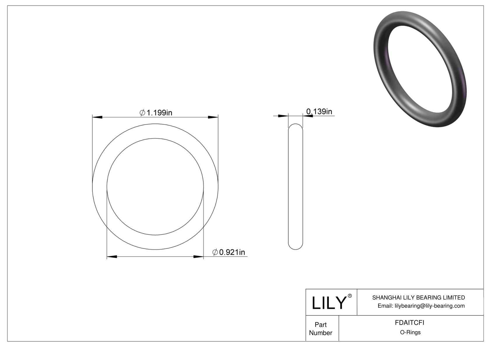 FDAITCFI Oil Resistant O-Rings Round cad drawing