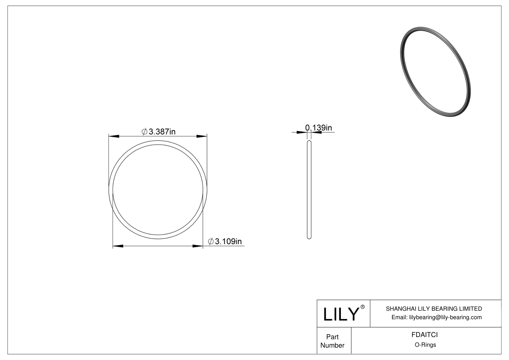 FDAITCI Oil Resistant O-Rings Round cad drawing