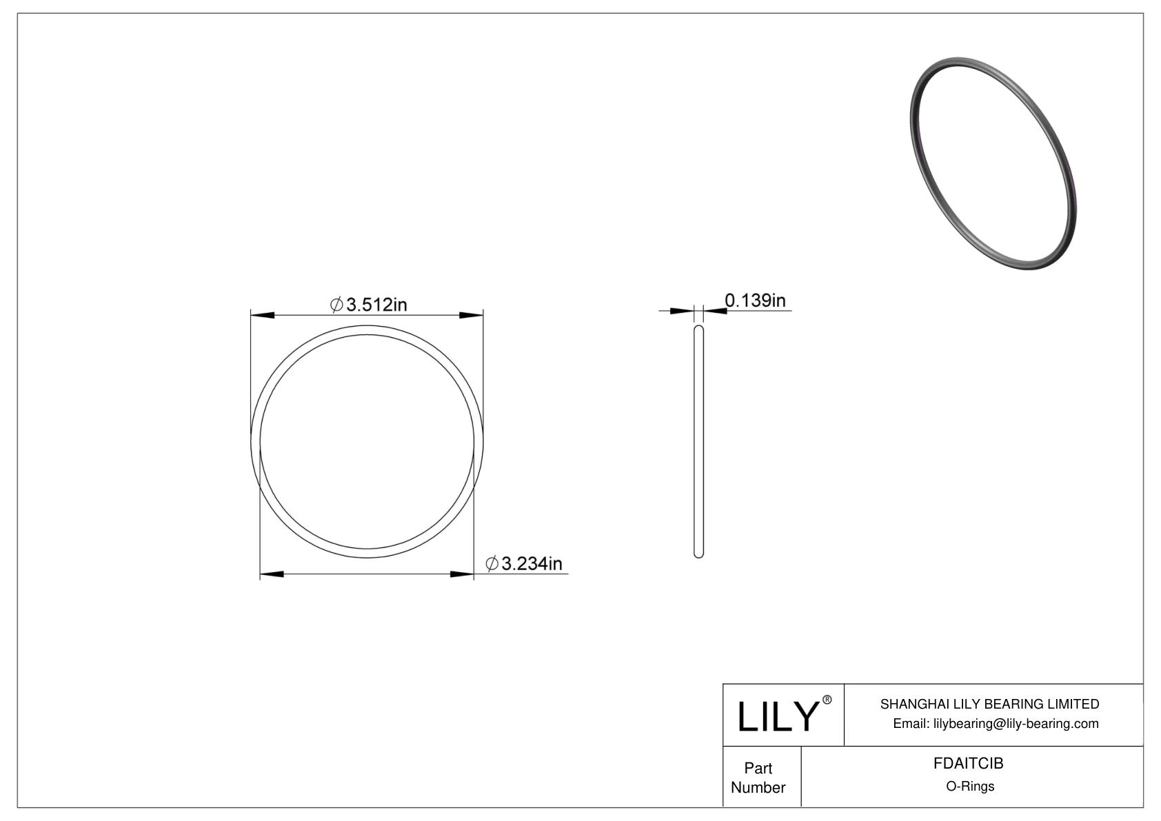 FDAITCIB Oil Resistant O-Rings Round cad drawing