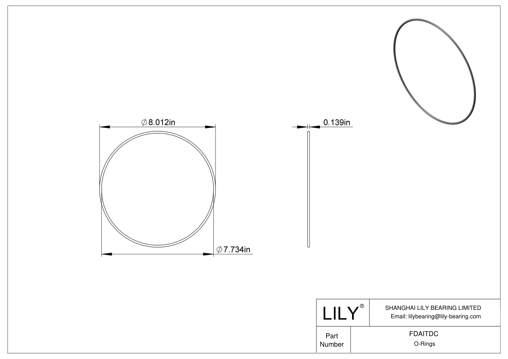 FDAITDC Oil Resistant O-Rings Round cad drawing