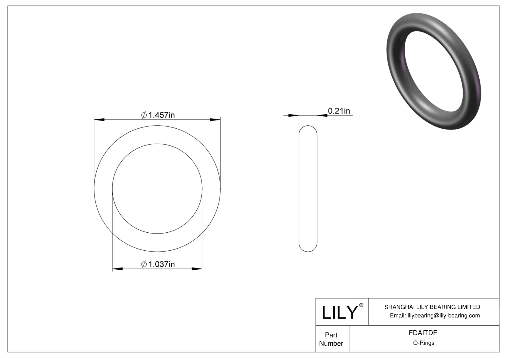 FDAITDF Oil Resistant O-Rings Round cad drawing