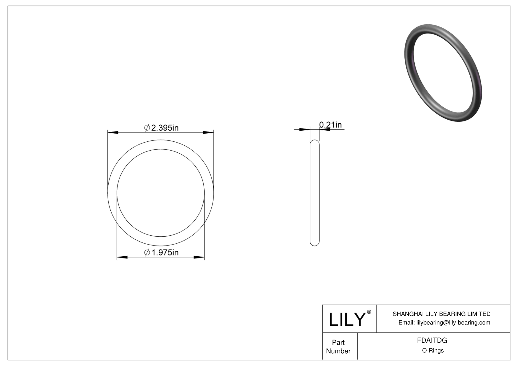 FDAITDG Oil Resistant O-Rings Round cad drawing