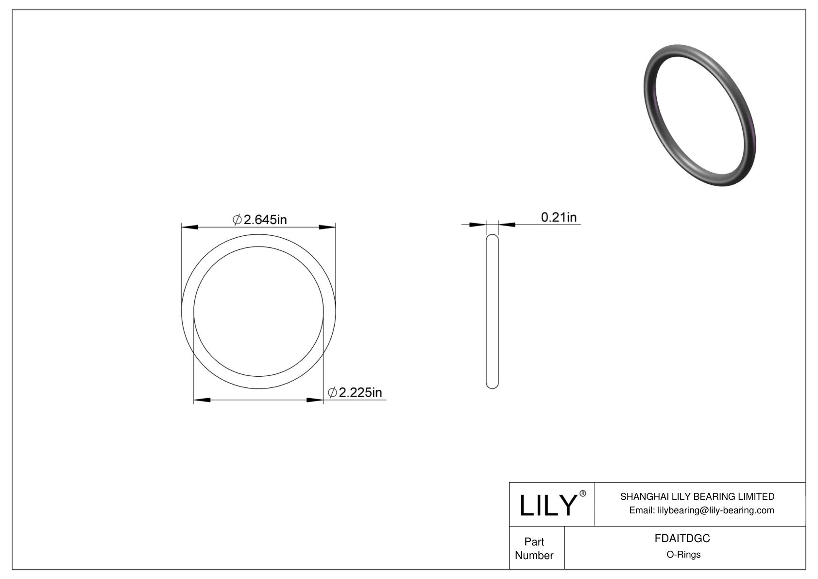 FDAITDGC Oil Resistant O-Rings Round cad drawing