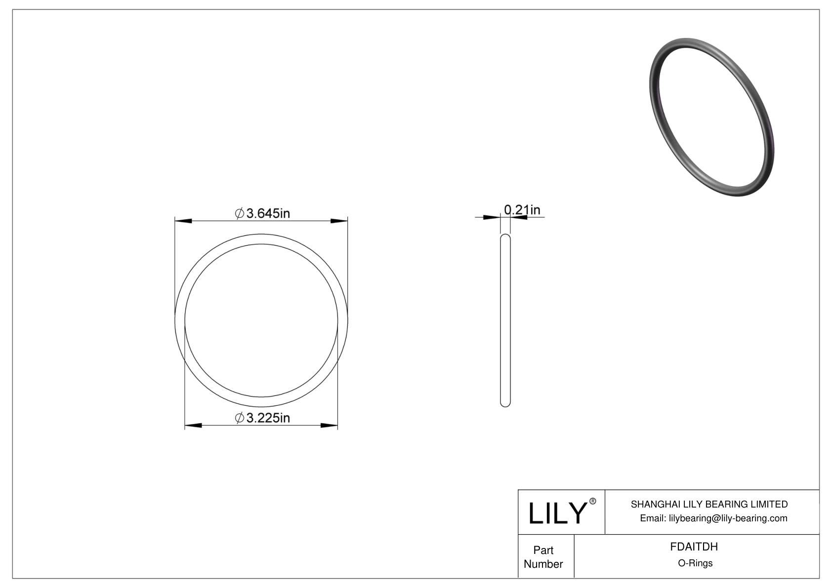 FDAITDH Oil Resistant O-Rings Round cad drawing