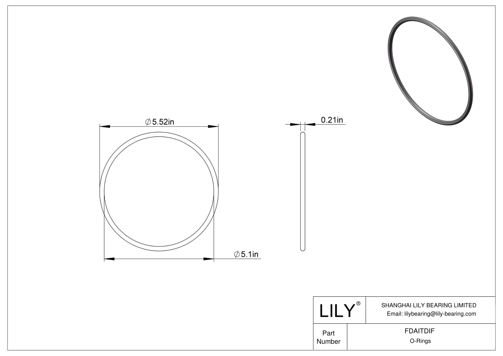 FDAITDIF Oil Resistant O-Rings Round cad drawing