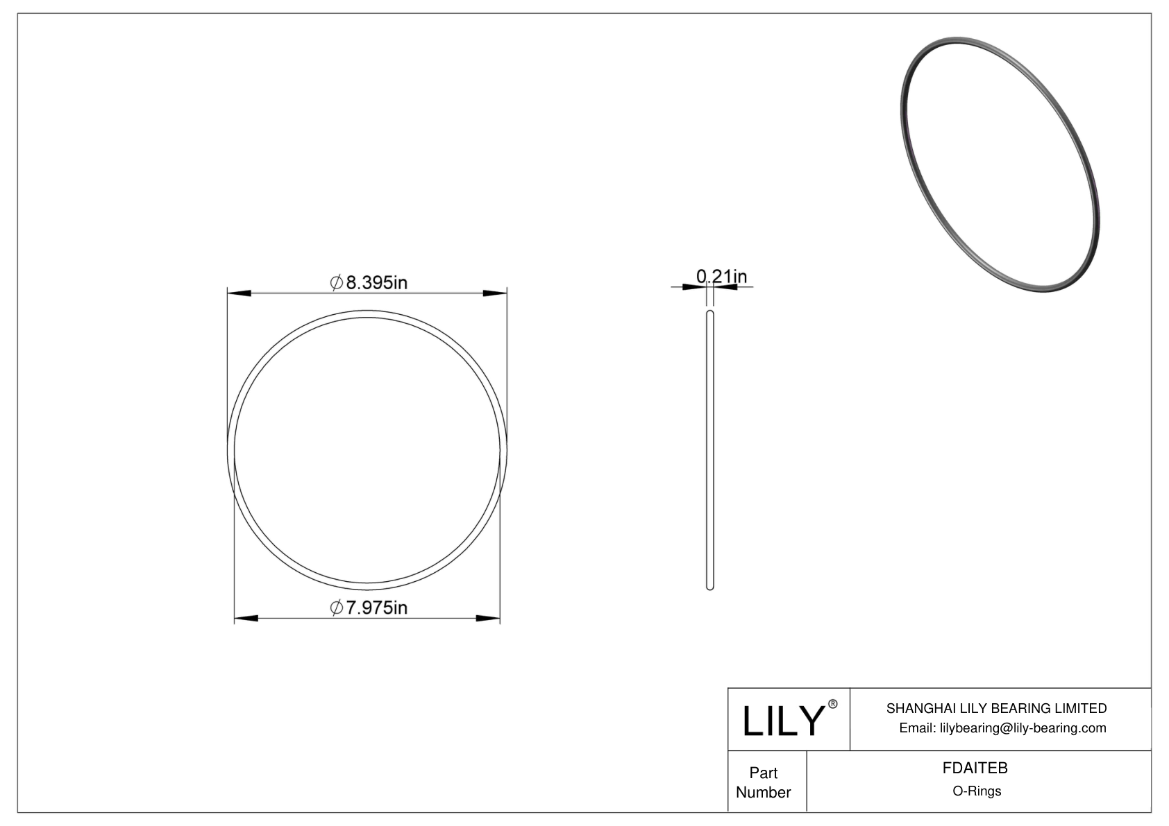 FDAITEB Oil Resistant O-Rings Round cad drawing