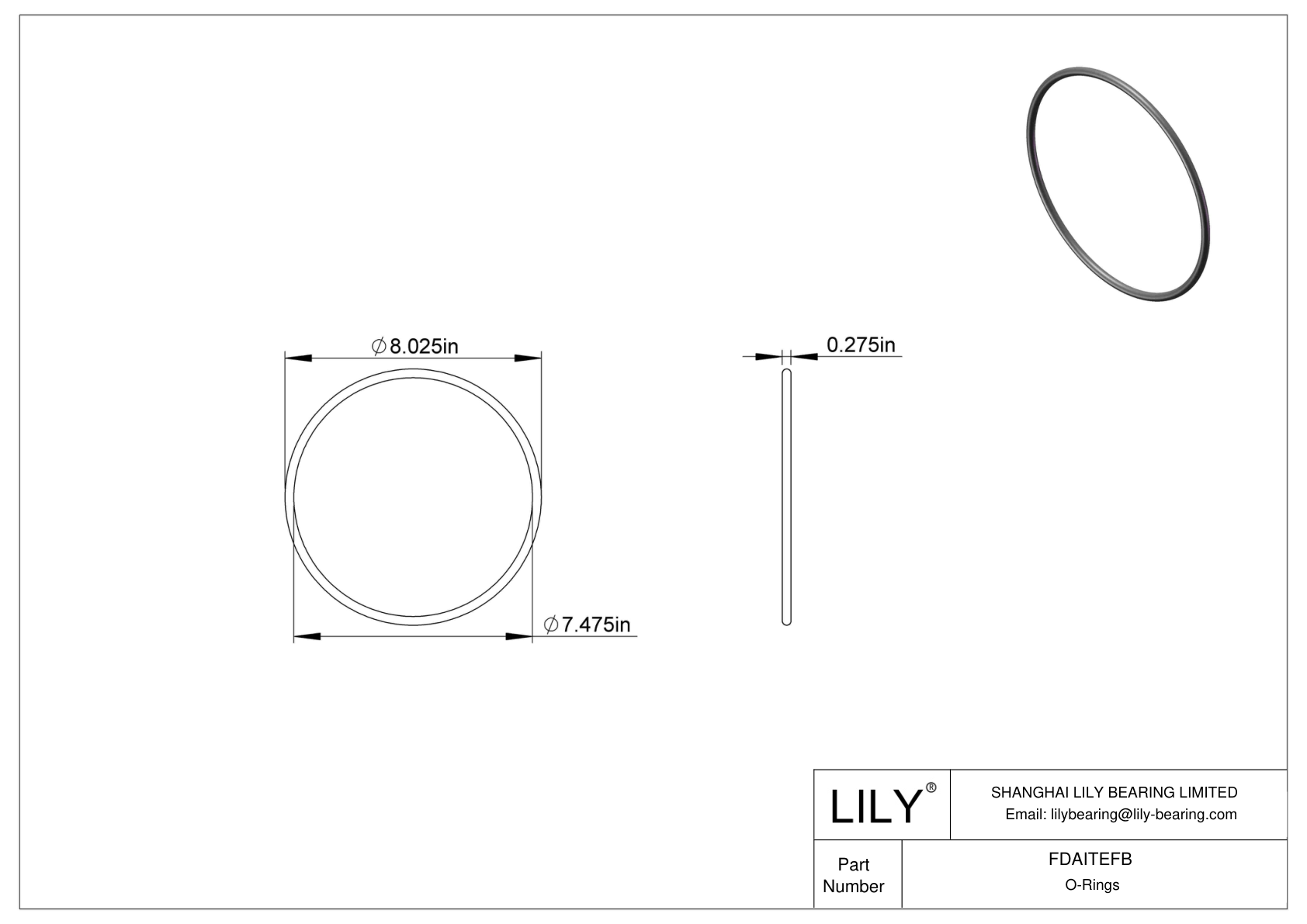 FDAITEFB Oil Resistant O-Rings Round cad drawing